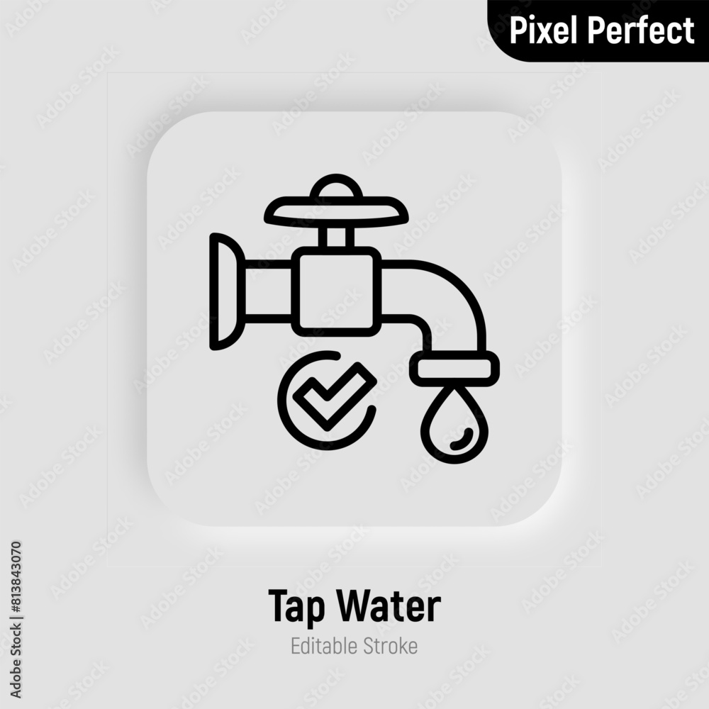 Tap water, faucet with water drop, plumbing thin line icon. Editable stroke. Vector illustration. Tap water, faucet with water drop, plumbing thin line icon. Editable stroke. Vector illustration.