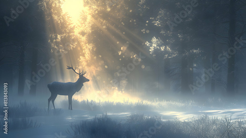 In the Shadows: Photo Realistic Wildlife in Morning Mist   Animals in the mist, offering a glimpse into their elusive lives photo