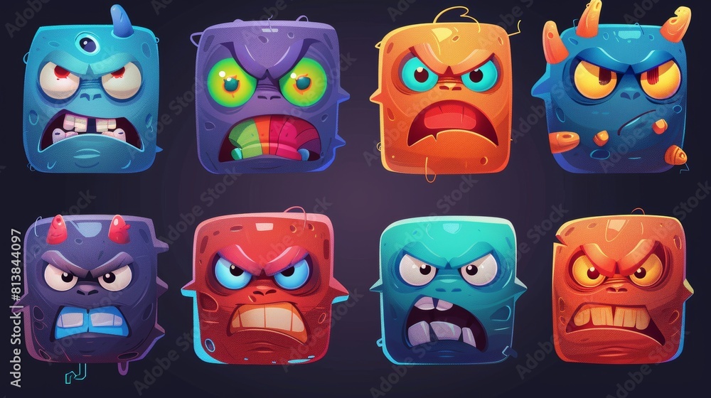 Clipart collection of hilarious alien characters with happy, angry, upset or sad emotions, eyes and eyebrows. Cartoon emotion expression on stickers. Clipart collection of hilarious alien characters with happy, angry, upset or sad emotions, eyes and eyebrows. Cartoon emotion expression on stickers.