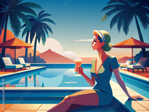 Young woman relaxing in chair on balcony of beachfront hotel