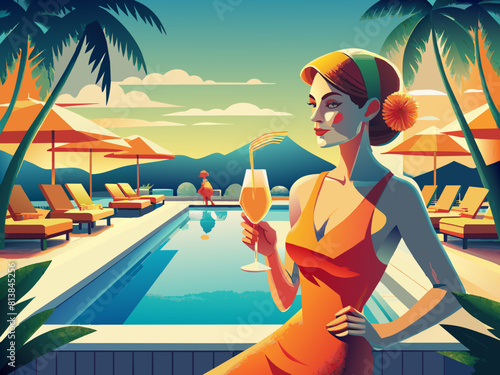 Young woman relaxing in chair on balcony of beachfront hotel