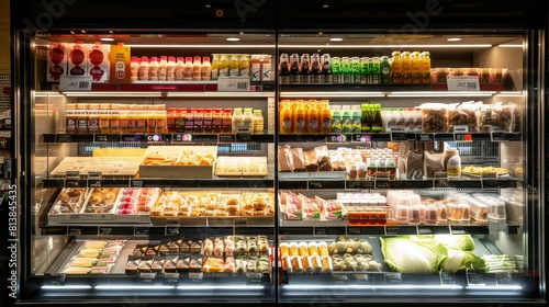 Wallpaper Mural Detailed supermarket display case featuring various products, under isolated lighting to focus on quality and appeal, perfect for advertising Torontodigital.ca