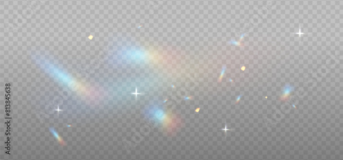 Rainbow reflection light prism effect on light background. Hologram glass dispersion, crystal flare leak shadow overlay. Vector illustration © LanaSham