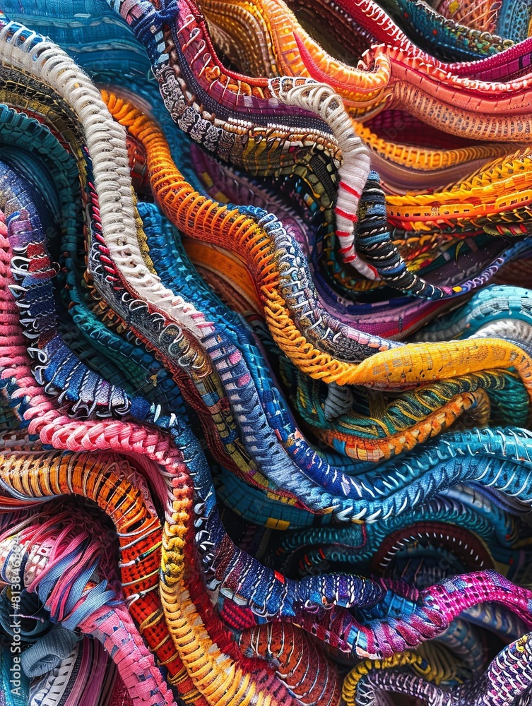 Colorful and bright image of a bunch of different colored ropes all twisted together. Colorful and bright image of a bunch of different colored ropes all twisted together.