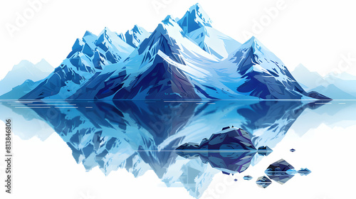 Tranquil Waters Reflecting Majestic Snow Capped Mountains: Isometric Scene Vector Illustration of Symmetry in Nature