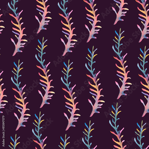 Watercolor Vintage Ocean Treasures Seamless Pattern, Seaweeds (ID: 813847079)