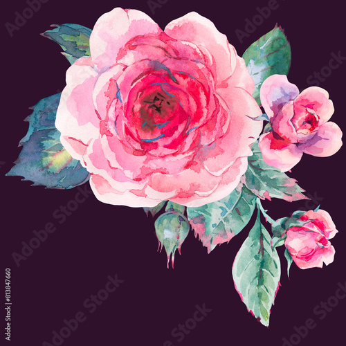 Watercolor Vintage Botanical Garden Roses Greeting Card (ID: 813847660)