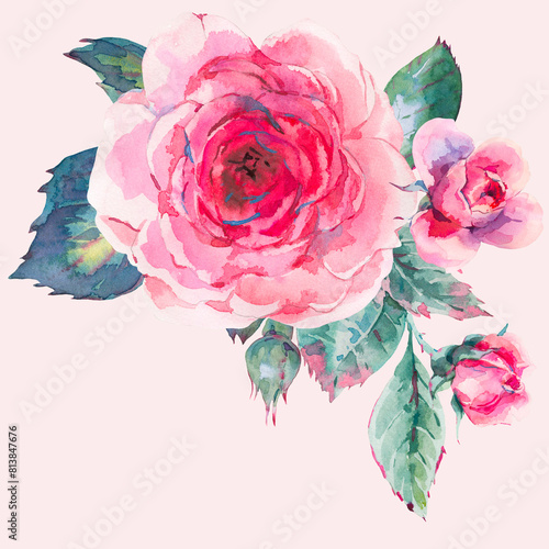 Watercolor Vintage Botanical Garden Roses Greeting Card (ID: 813847676)