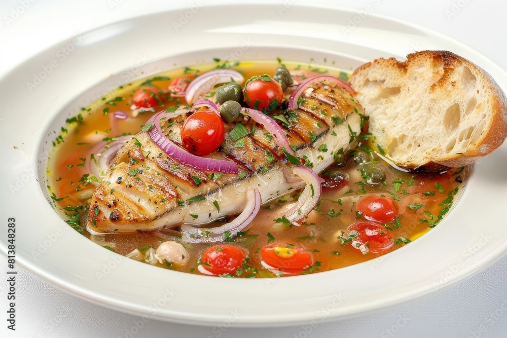 Vibrant Acqua Pazza: Poached Cod in Cherry Tomato and White Wine Broth Vibrant Acqua Pazza: Poached Cod in Cherry Tomato and White Wine Broth