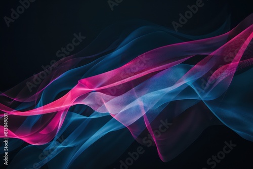 geometric wave in with a pink to blue gradient over black with ample negative space 
