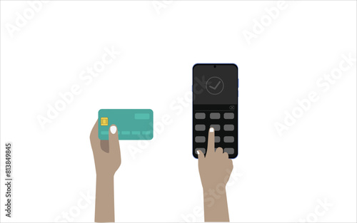 Close up of woman or man hand holding smart phone and credit card and doing online shopping  from home. Banking, online shopping and lifestyle concept. man or women holding smart phone and mock up