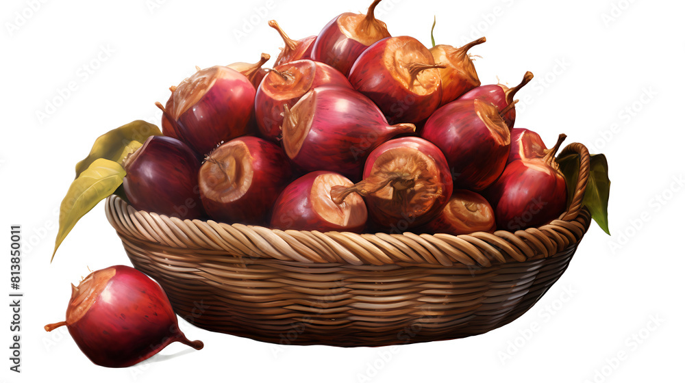A basket of mangosteens with a transparent background. A basket of mangosteens with a transparent background.