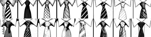 Sixteen drawings of a business tie on a  white mens shirt