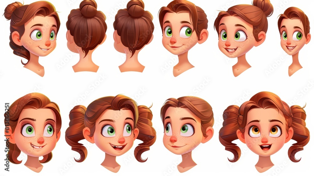 This cute little girl's portrait generator can be used to create a child avatar with different emotions by changing the eye shape, the lips shape, the eyebrows, and the hairstyle. This cute little girl's portrait generator can be used to create a child avatar with different emotions by changing the eye shape, the lips shape, the eyebrows, and the hairstyle.