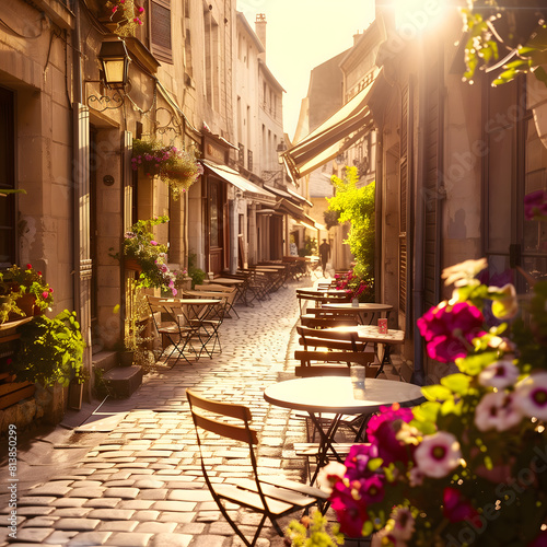 Fototapeta Naklejka Na Ścianę i Meble -  pretty streets in Bordeaux, France, charming café terrace, flowers