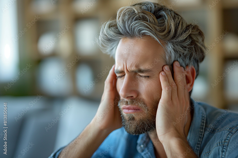Stressed tired depressed, touching head feeling fatigue, suffering from headache migraine pain or stress. Stressed tired depressed, touching head feeling fatigue, suffering from headache migraine pain or stress.