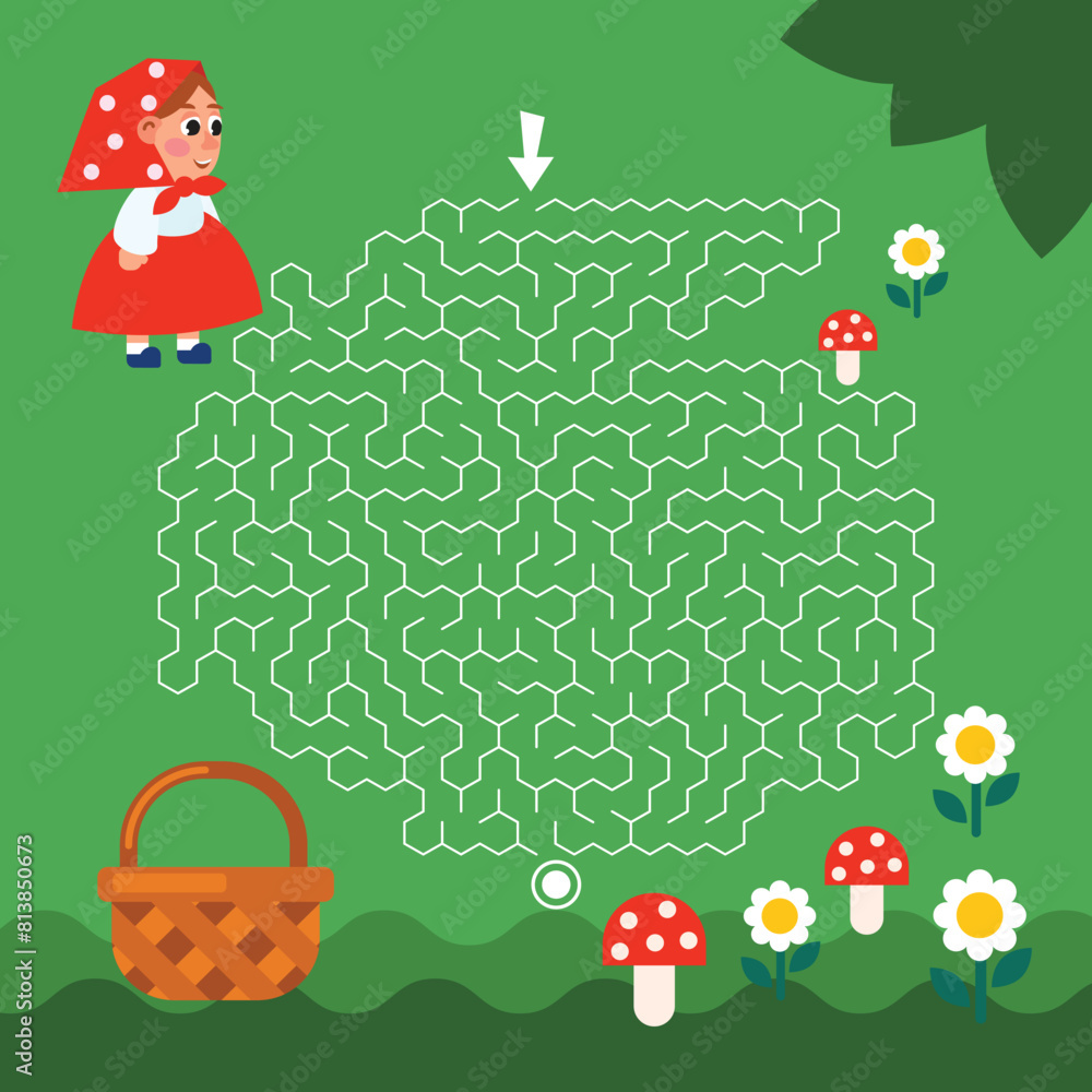 Fototapeta premium Maze game Labyrinth Girl vector illustration. Colorful puzzle for kids