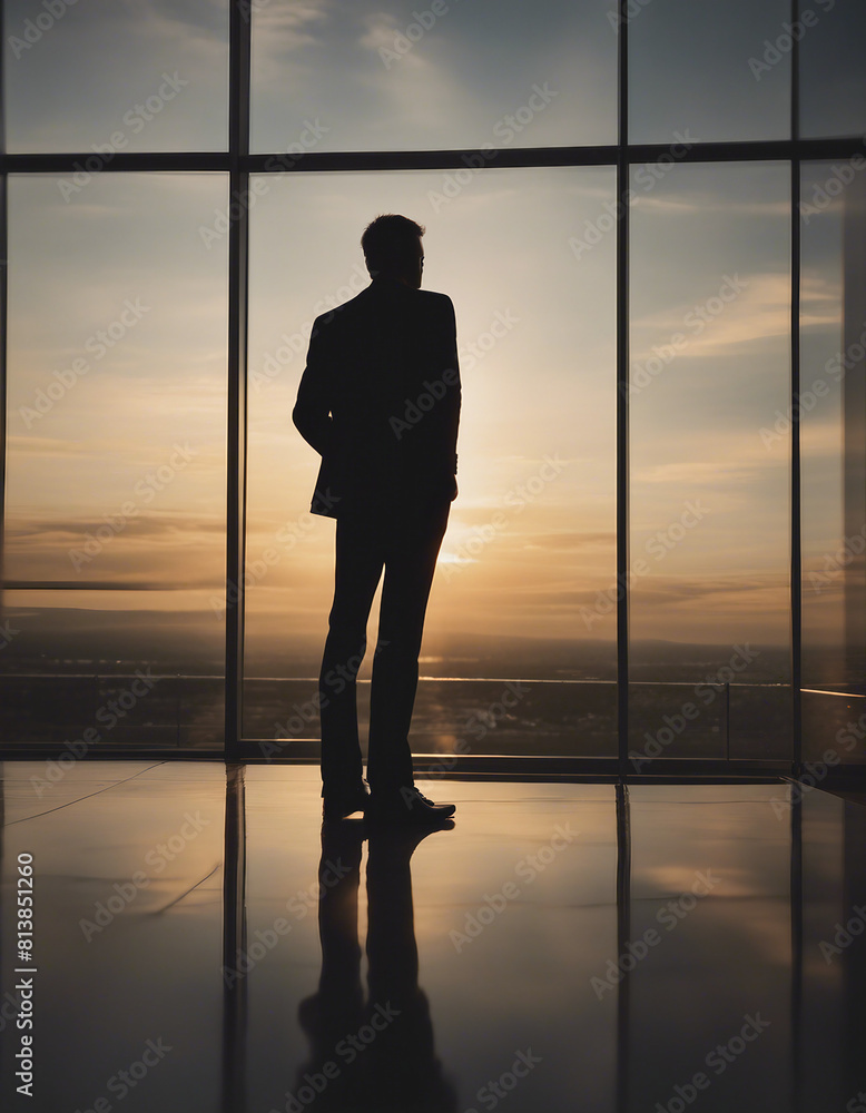 silhouette of businessman watching the sunset with his hands in his pockets on the terrace of the building
silhouette of businessman watching the sunset with his hands in his pockets on the terrace of the building