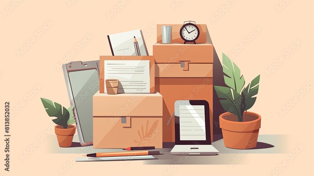 © Ирина Рычко - Cardboard box with folders and office accessories,