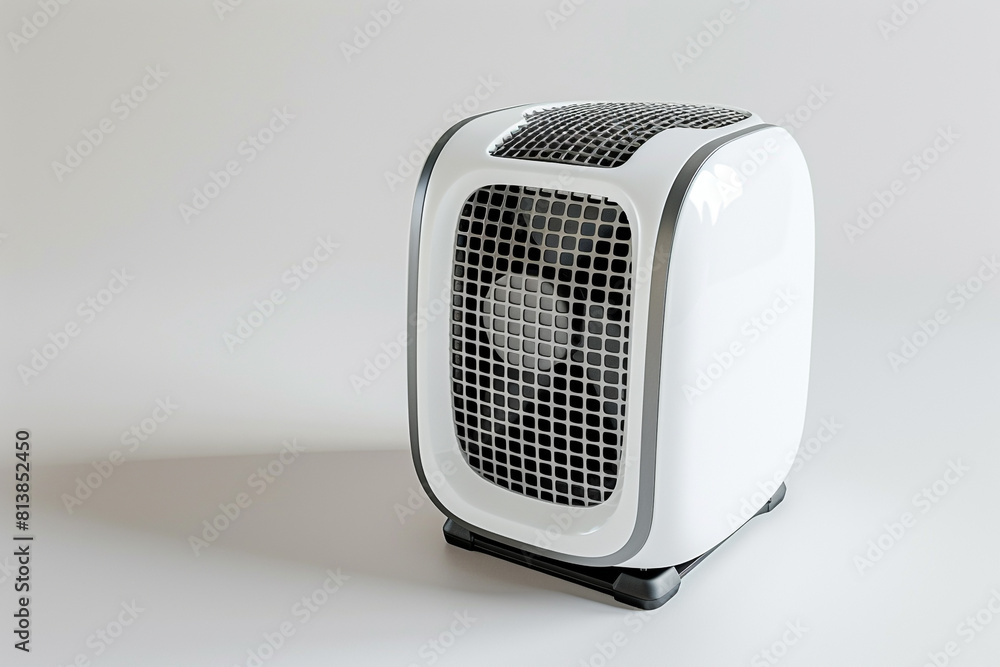 A quiet electric heater cleaner with noise reduction technology and a HEPA filter isolated on a solid white background. A quiet electric heater cleaner with noise reduction technology and a HEPA filter isolated on a solid white background.