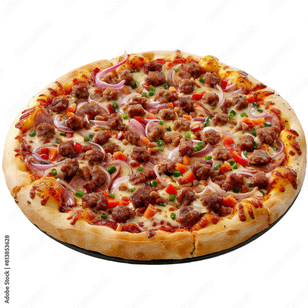 Sausage Sensation pizza isolated on a transparent/png background 
