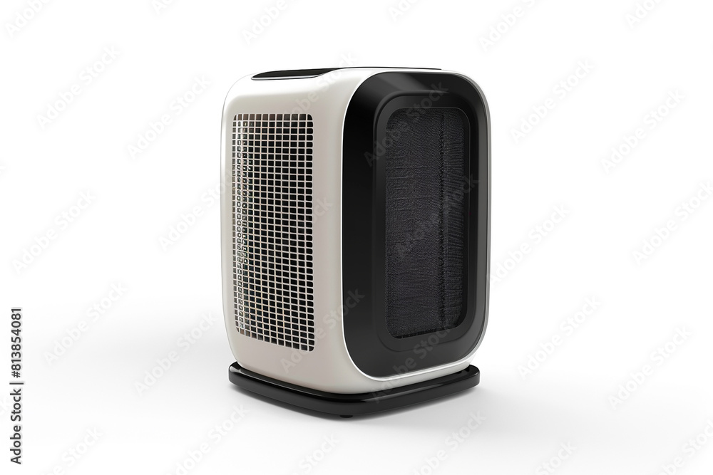 A quiet electric heater cleaner with noise reduction technology and a HEPA filter isolated on a solid white background. A quiet electric heater cleaner with noise reduction technology and a HEPA filter isolated on a solid white background.