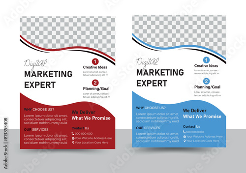 Business flyer, brochure design, magazine or flier mockup in blue,red & black colors,flyer in A4 size.	 photo