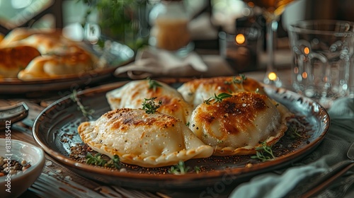 Image description: A plate of delicious pierogi with a crispy crust, filled with your choice of meat, cheese, or potatoes.