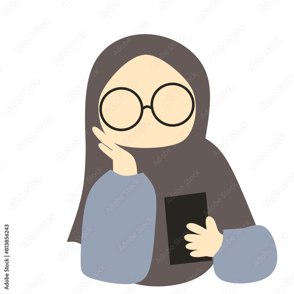Cute young muslimah faceless with glasses and phone Cute young muslimah faceless with glasses and phone