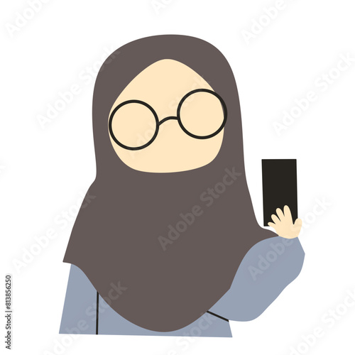 Cute young muslimah faceless with glasses and phone