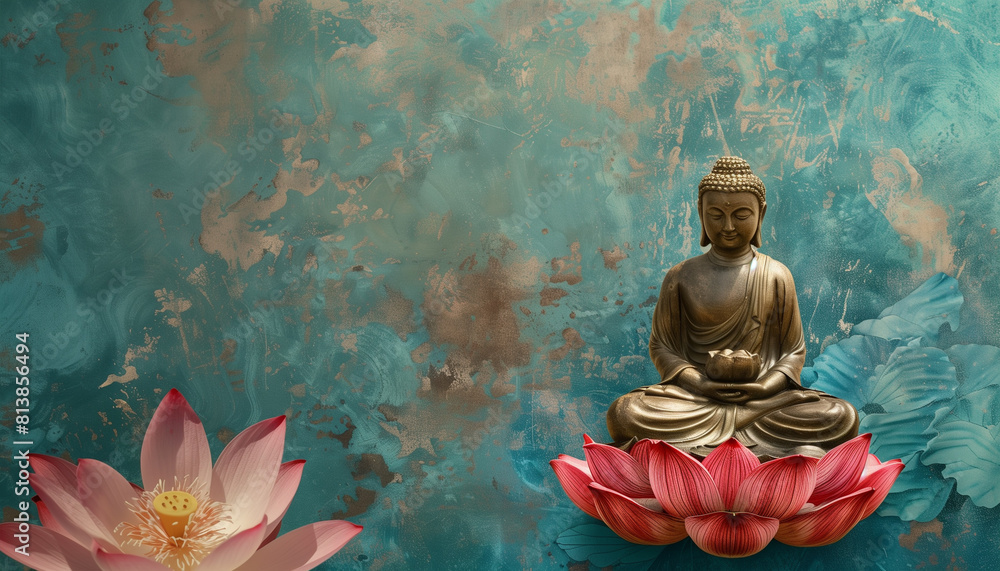 Buddha statue in meditating position wallpaper - ai generative