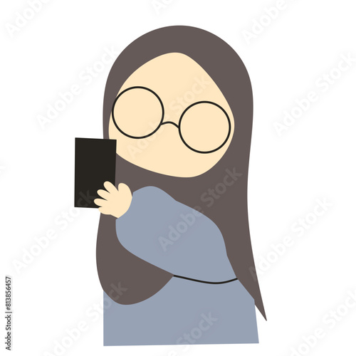 Cute young muslimah faceless with glasses and phone