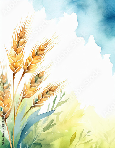 Shavuot holiday concept, watercolor art style, copyspace on a side