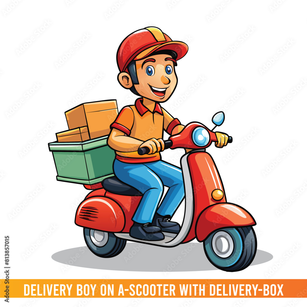Delivery Boy on a Scooter with Delivery-Box vector illustration Delivery Boy on a Scooter with Delivery-Box vector illustration