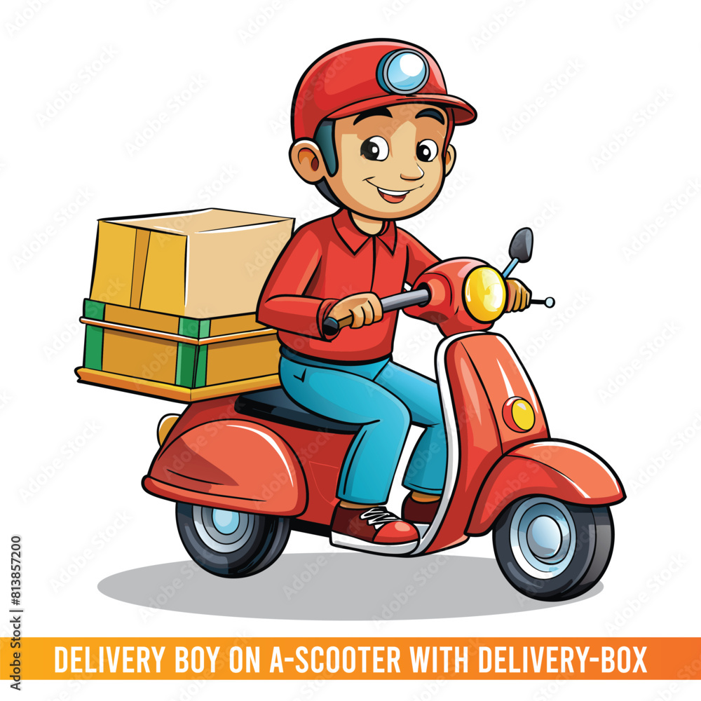 Delivery Boy on a Scooter with Delivery-Box vector illustration Delivery Boy on a Scooter with Delivery-Box vector illustration