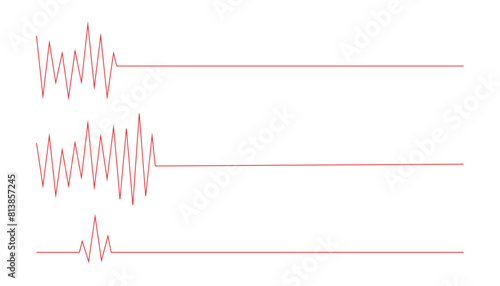 set of Last heart rate jump banner. Red straight line of death after cardiac arrest on cardiogram cardiac arrest after stroke