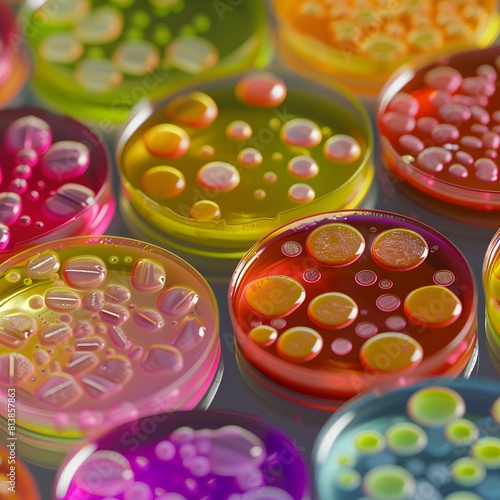 Vibrant Bacterial Colonies on Agar Plates A Microbiology Laboratory Insight photo