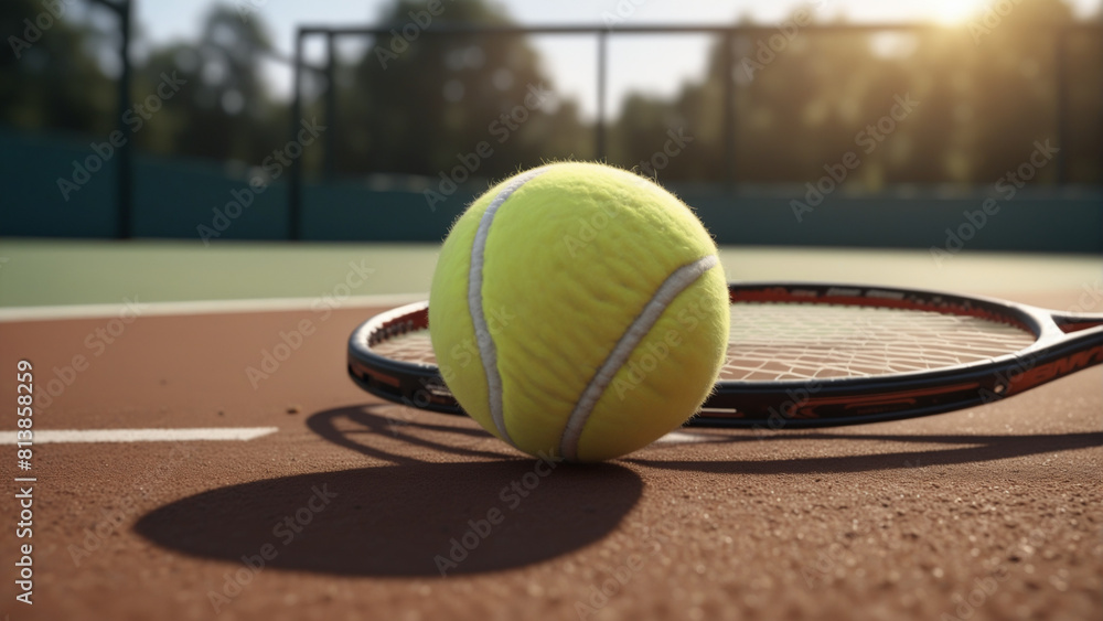 tennis ball and racket in the court 