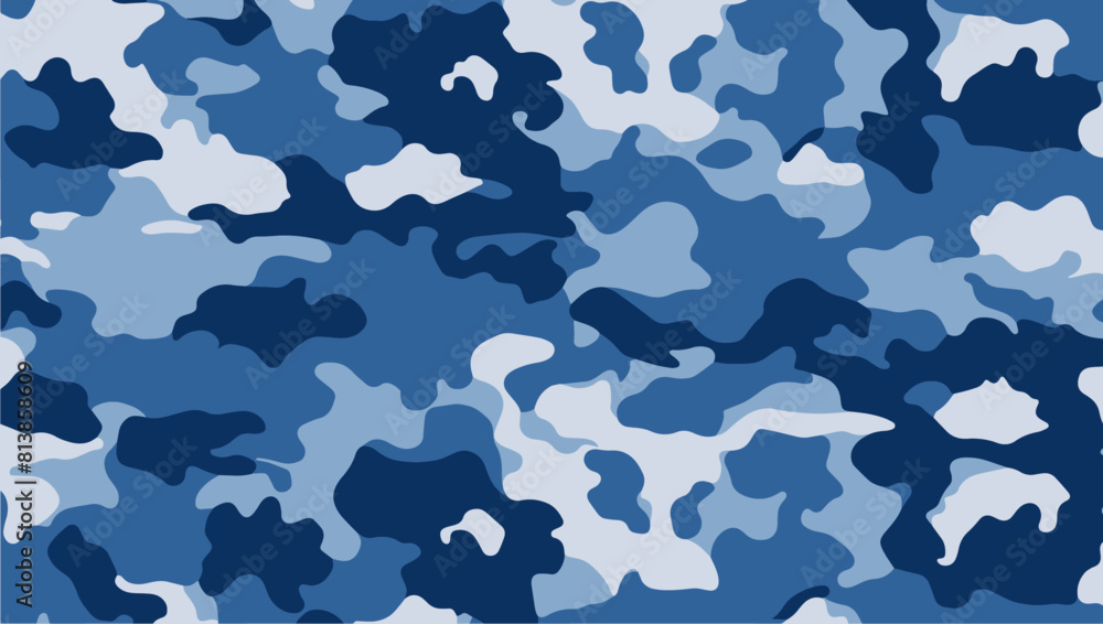 Military camouflage seamless blue pattern background. Vector illustration. Military camouflage seamless blue pattern background. Vector illustration.
