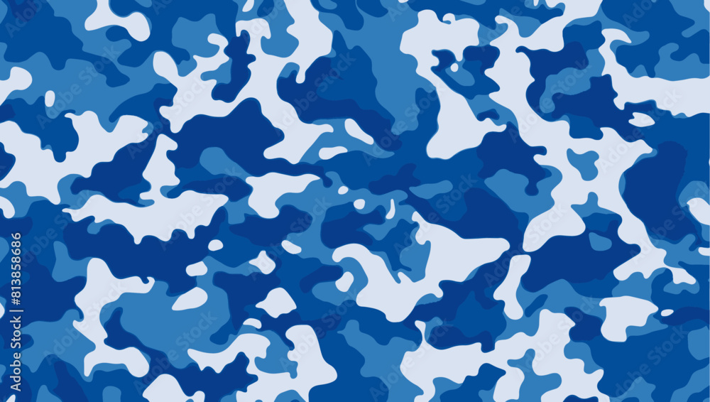 Seamless blue camouflage pattern. Military camouflage pattern background. Vector illustration. Seamless blue camouflage pattern. Military camouflage pattern background. Vector illustration.