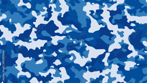 Seamless blue camouflage pattern. Military camouflage pattern background. Vector illustration.