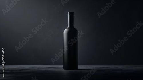 Matte black bottle on dark background with subtle lighting