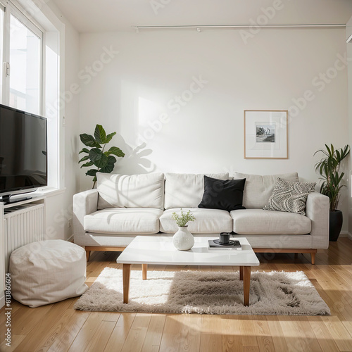 modern living room  with white sofa