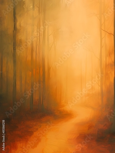 Abstract ochre forest pathway painting