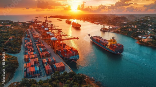 Futuristic digital logistics network  cargo container distribution for import and export