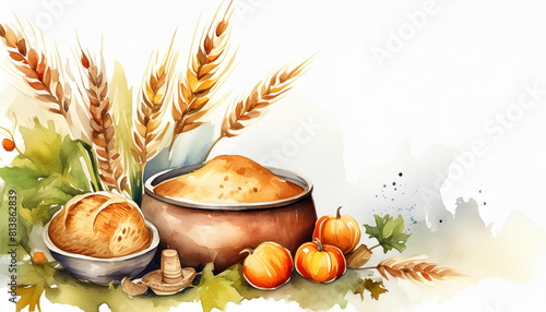 Lughnasadh holiday concept, watercolor art style, copyspace on a side photo