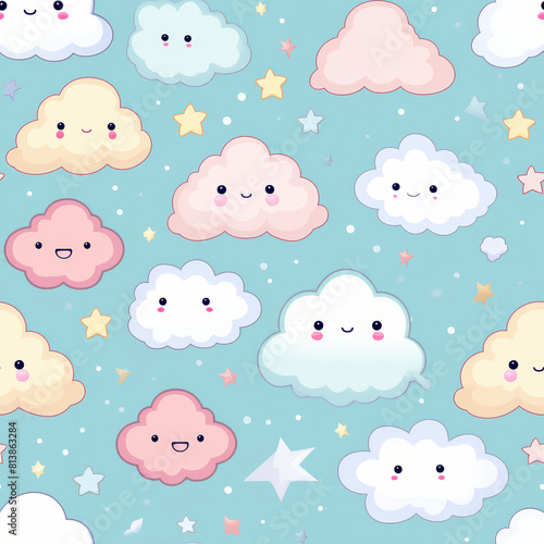  seamless pattern with pastel-colored kawaii cartoon wallpaper