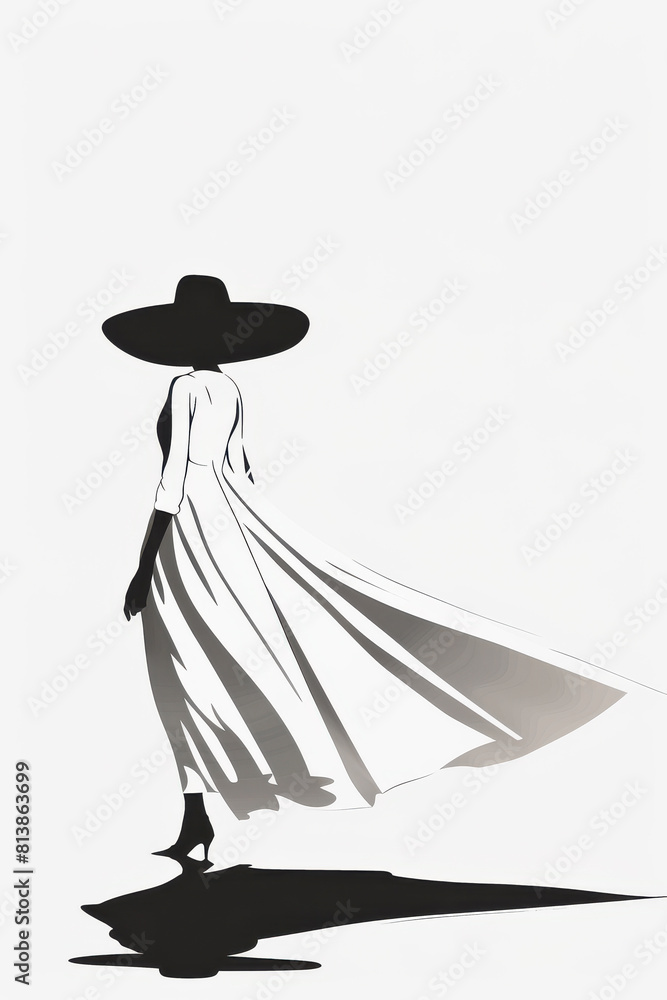 Elegant Woman in Dress and Hat Silhouette Elegant Woman in Dress and Hat Silhouette