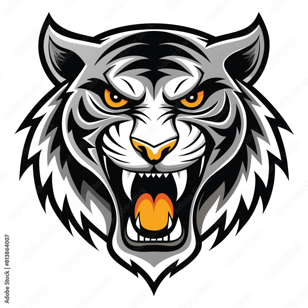 Black Tiger Mascot Logo on White