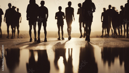 silhouette of long distance runners standing in a row.
 photo